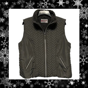 Women’s Gray Quilted Vest Size Large Northpoint Fleece Lined Fall Winter Perfect